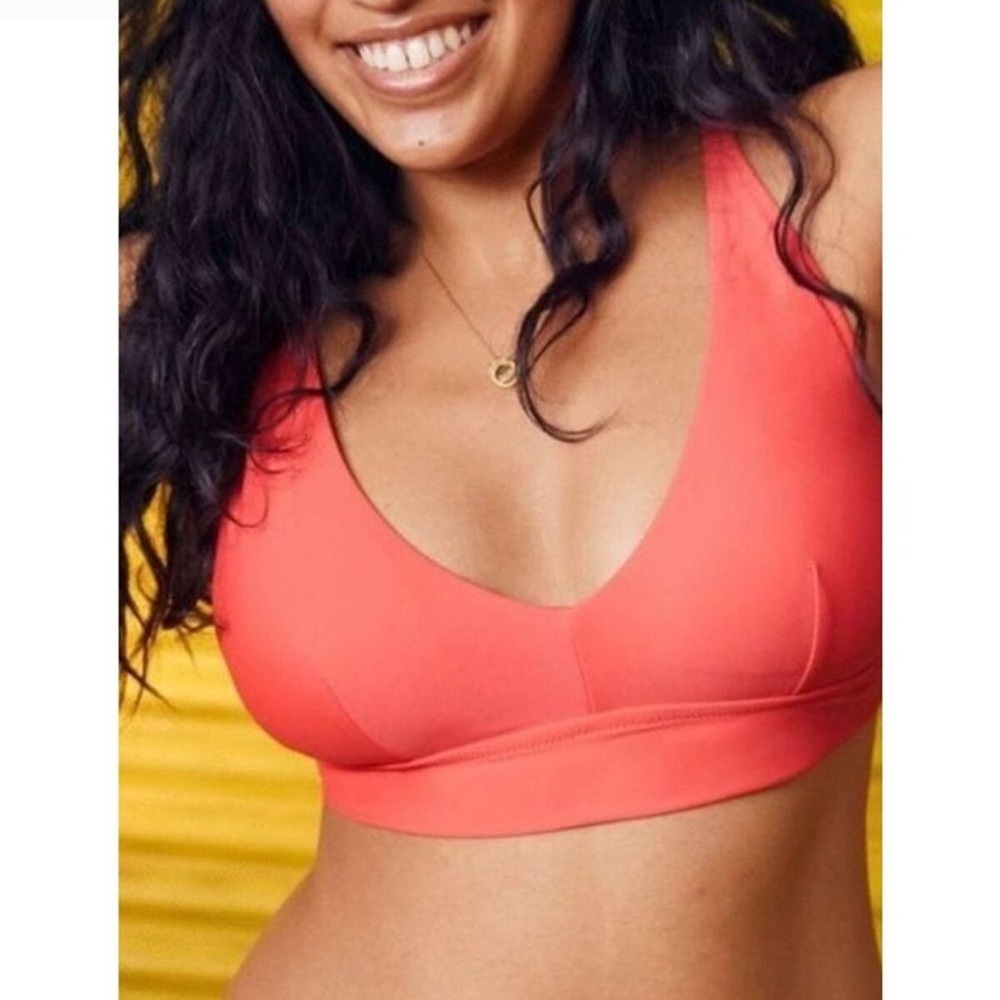 AERIE LONGLINE V SCOOP BIKINI TOP- Resort Red